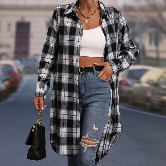 . Jackets & Blazers - Plaid Print button down casual shacket